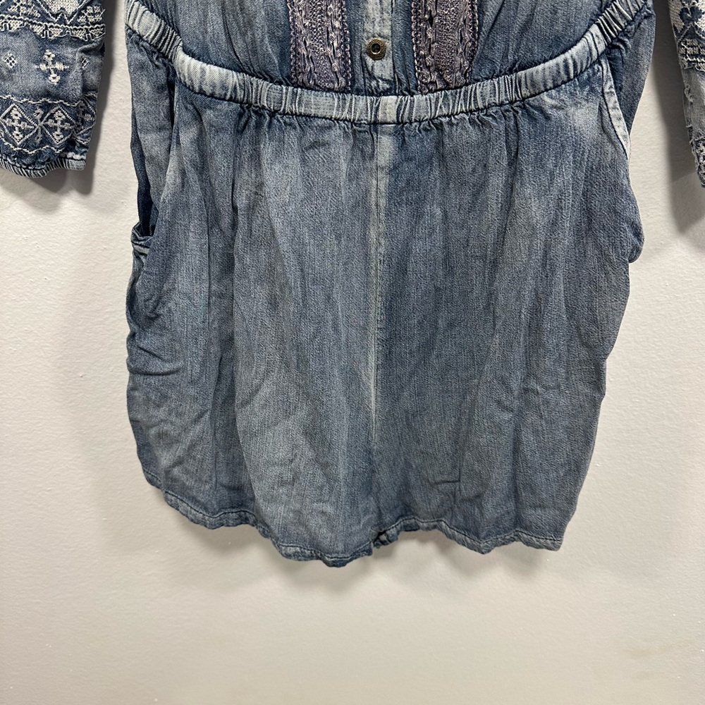 Miss me denim blue color Shoulder Romper with Lace Details - Picture 4 of 8